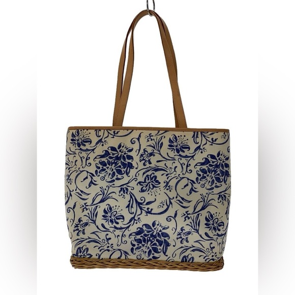 Lauren Ralph Lauren small wicker bottom floral  tote - Picture 2 of 16